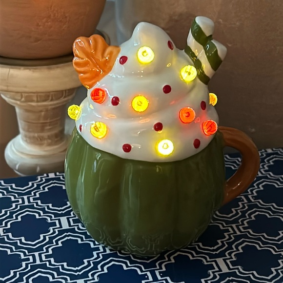 Other - NEW! LIGHTED Fall Harvest Ceramic Pumpkin Spice Latte Coffee